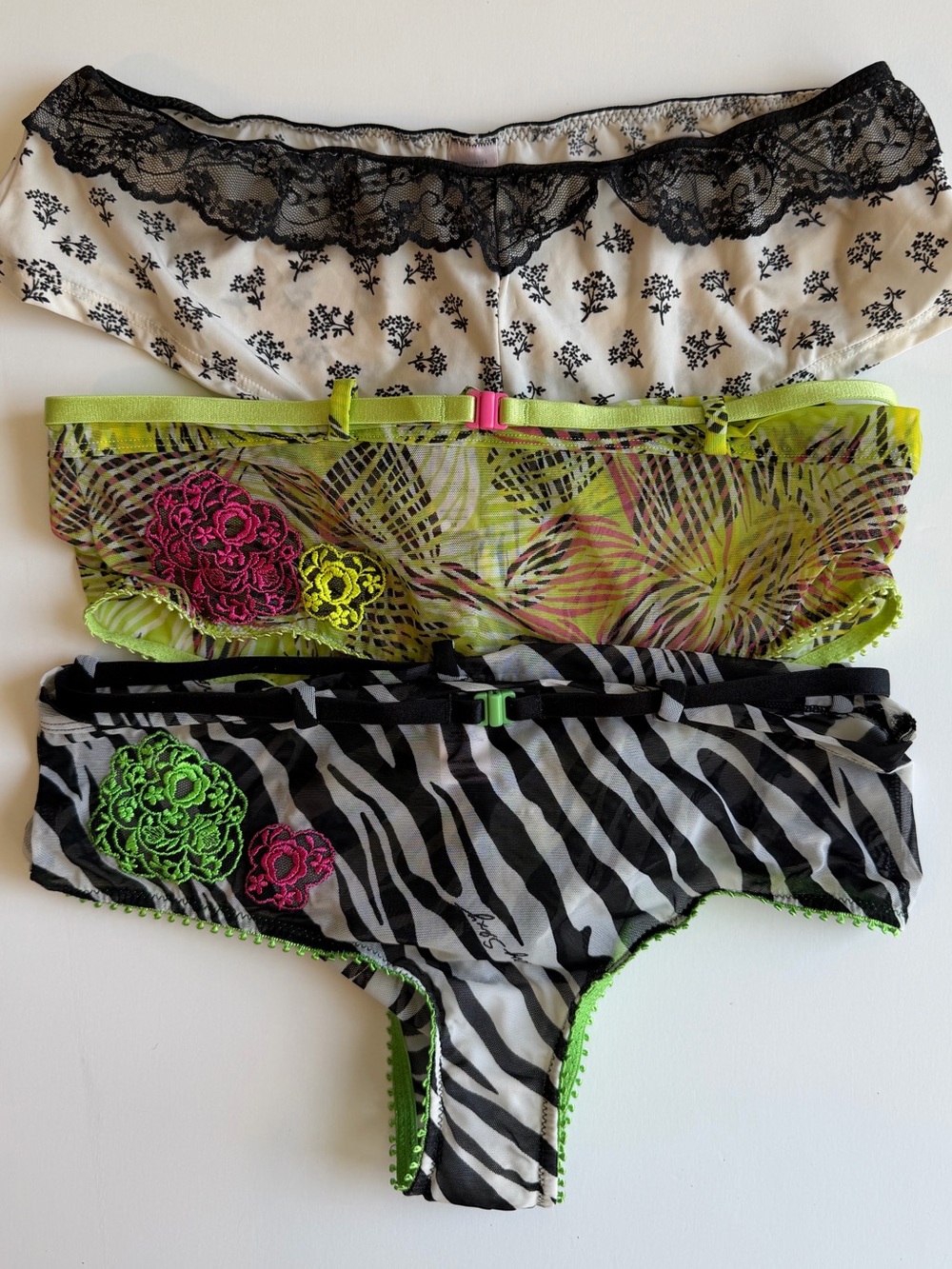 Victoria's Secret Lace-Trim Boyshort Panty Set - Floral, Zebra, Lime, Neon Pink